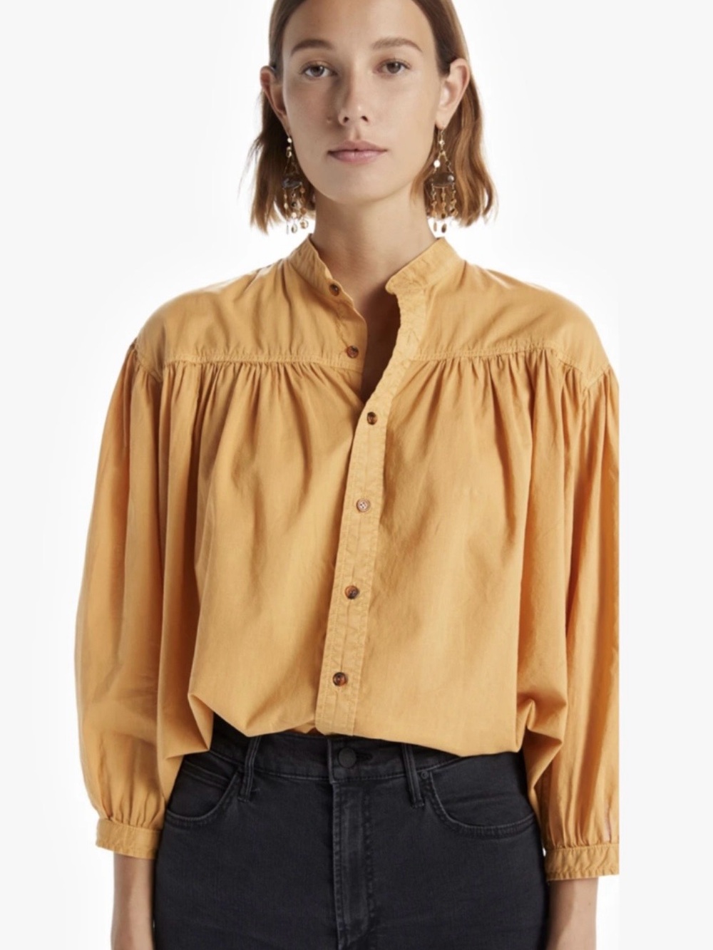 MOTHER Denim, The Gatherer Top… Yellow Button-Front $228 retail